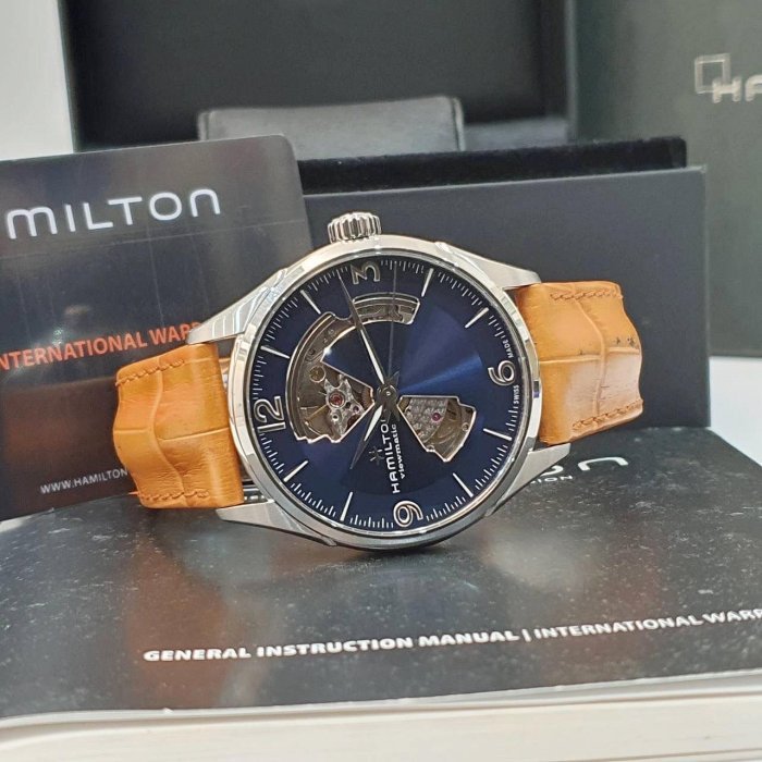 【大眾名錶】HAMILTON漢米爾頓 HM-H32705541 JazzMaster系列 藍面 2018/08 底蓋裸空 B1204-2