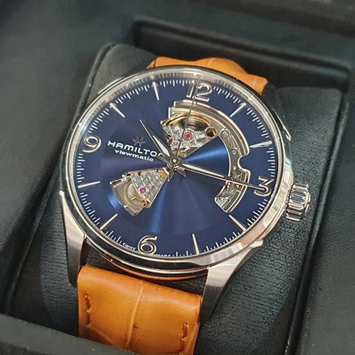 【大眾名錶】HAMILTON漢米爾頓 HM-H32705541 JazzMaster系列 藍面 2018/08 底蓋裸空 B1204-8
