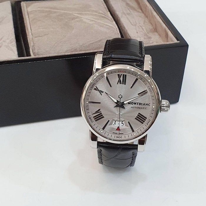 【大眾名錶】MONTBLANC萬寶龍 4810系列 102342 銀面 日期窗 原廠錶扣 代用皮帶 底蓋裸空 錶徑41.5mm 自動上鍊 G196-1