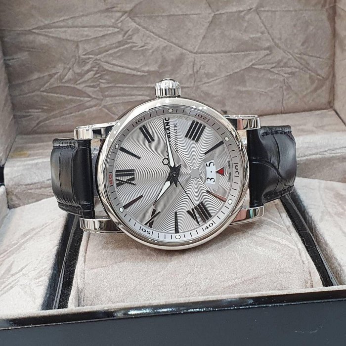 【大眾名錶】MONTBLANC萬寶龍 4810系列 102342 銀面 日期窗 原廠錶扣 代用皮帶 底蓋裸空 錶徑41.5mm 自動上鍊 G196-2