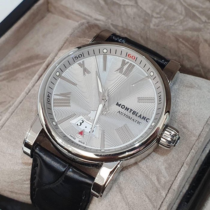 【大眾名錶】MONTBLANC萬寶龍 4810系列 102342 銀面 日期窗 原廠錶扣 代用皮帶 底蓋裸空 錶徑41.5mm 自動上鍊 G196-8