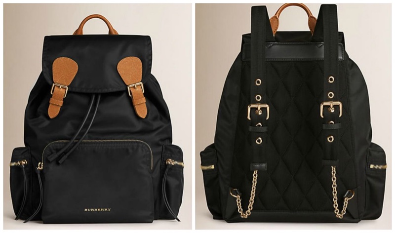 Burberry 焦糖色皮革軍旅後背包 (經典黑/M號)-2