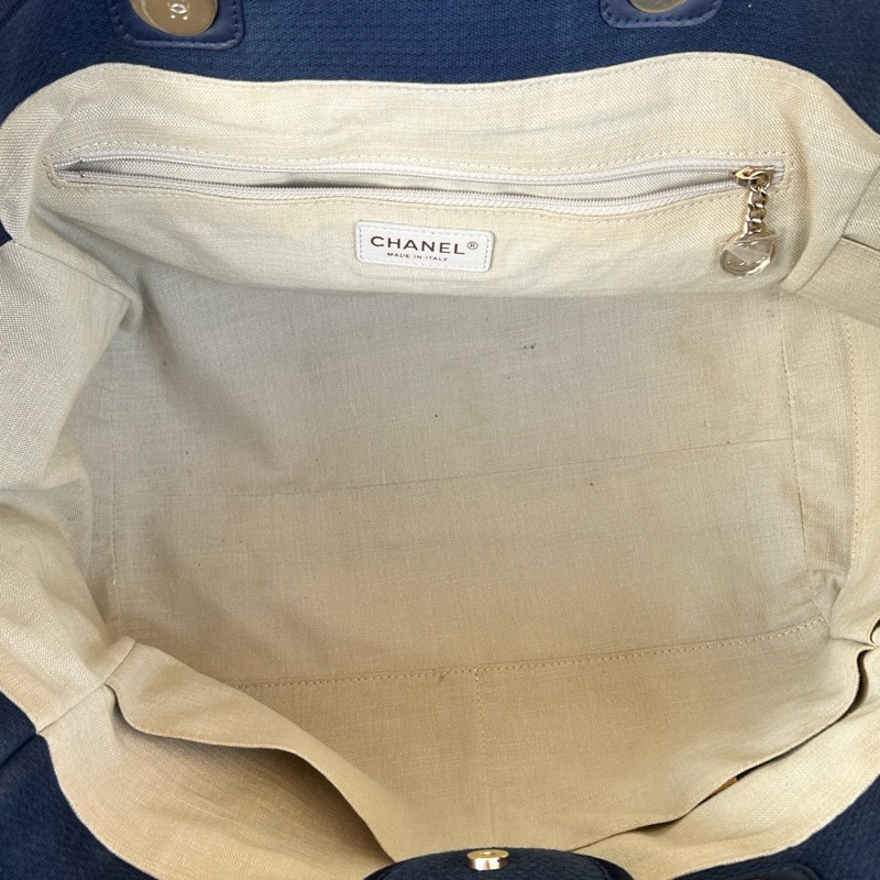 Chanel香奈兒芯片款藍色大號沙灘包托特包,底長39釐米-9