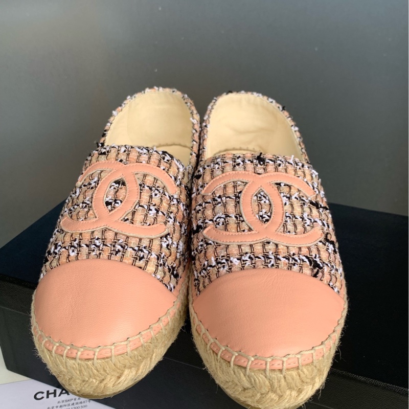 僅穿一次Chanel香奈兒粉色毛呢漁夫鞋,38碼 🈚附件-0