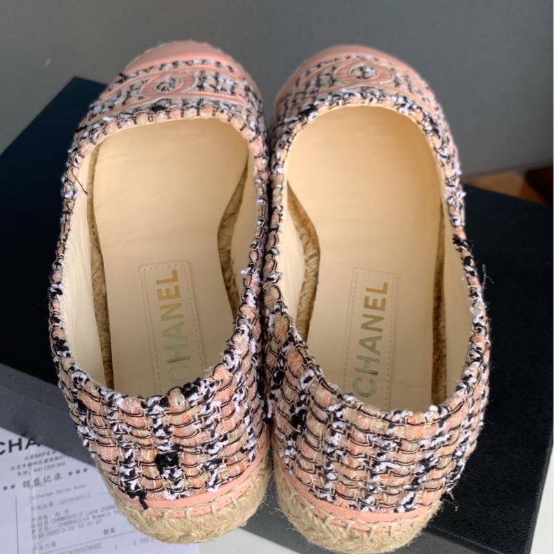 僅穿一次Chanel香奈兒粉色毛呢漁夫鞋,38碼 🈚附件-1