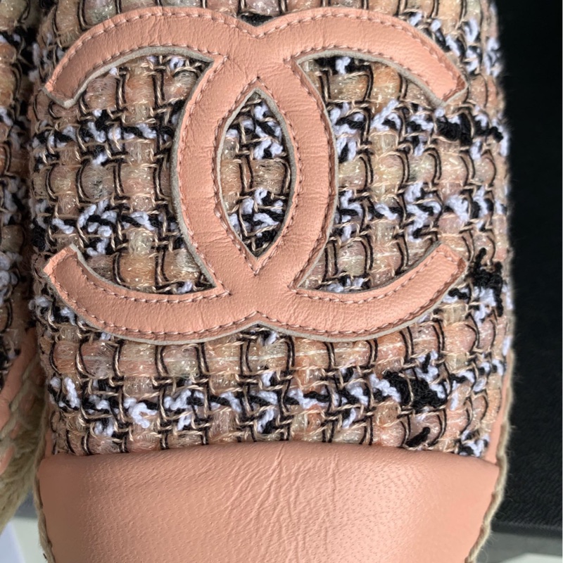 僅穿一次Chanel香奈兒粉色毛呢漁夫鞋,38碼 🈚附件-2