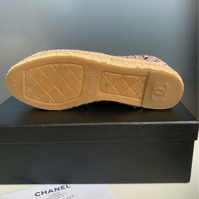 僅穿一次Chanel香奈兒粉色毛呢漁夫鞋,38碼 🈚附件-3