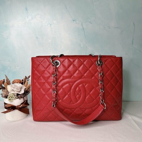 CHANEL GST紅銀荔枝肩背托特包