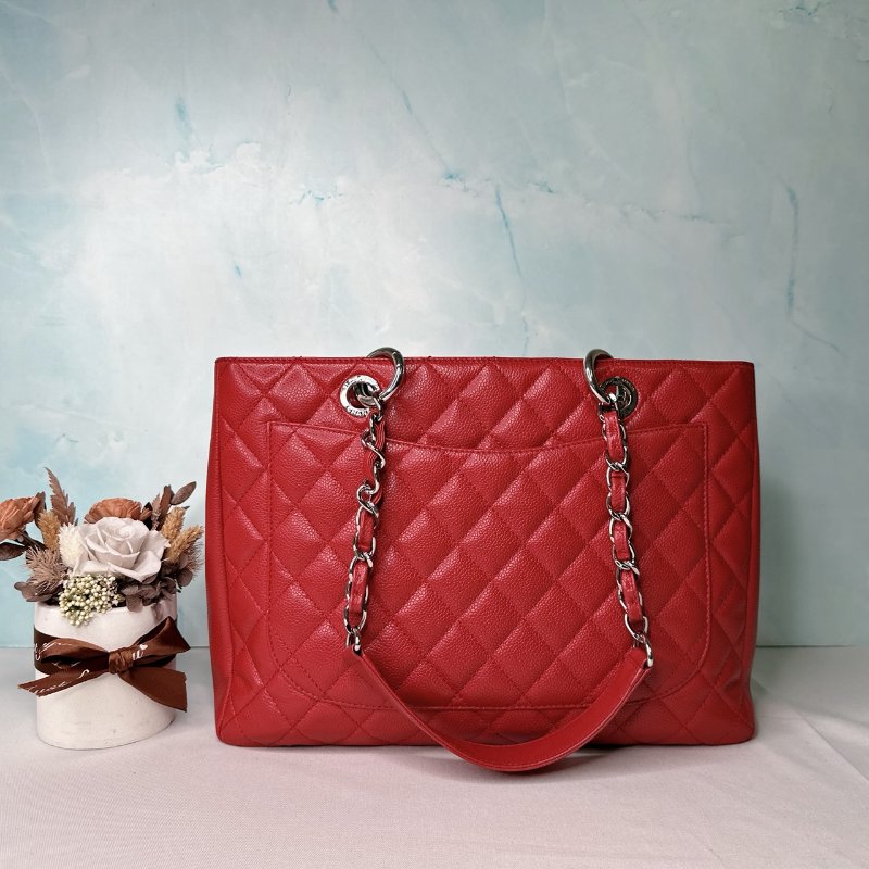 CHANEL GST紅銀荔枝肩背托特包-1