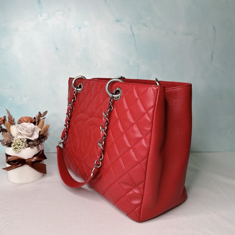 CHANEL GST紅銀荔枝肩背托特包-2