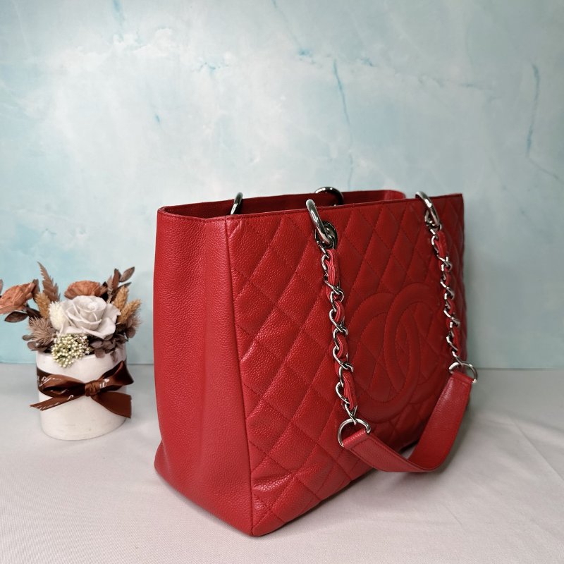 CHANEL GST紅銀荔枝肩背托特包-3