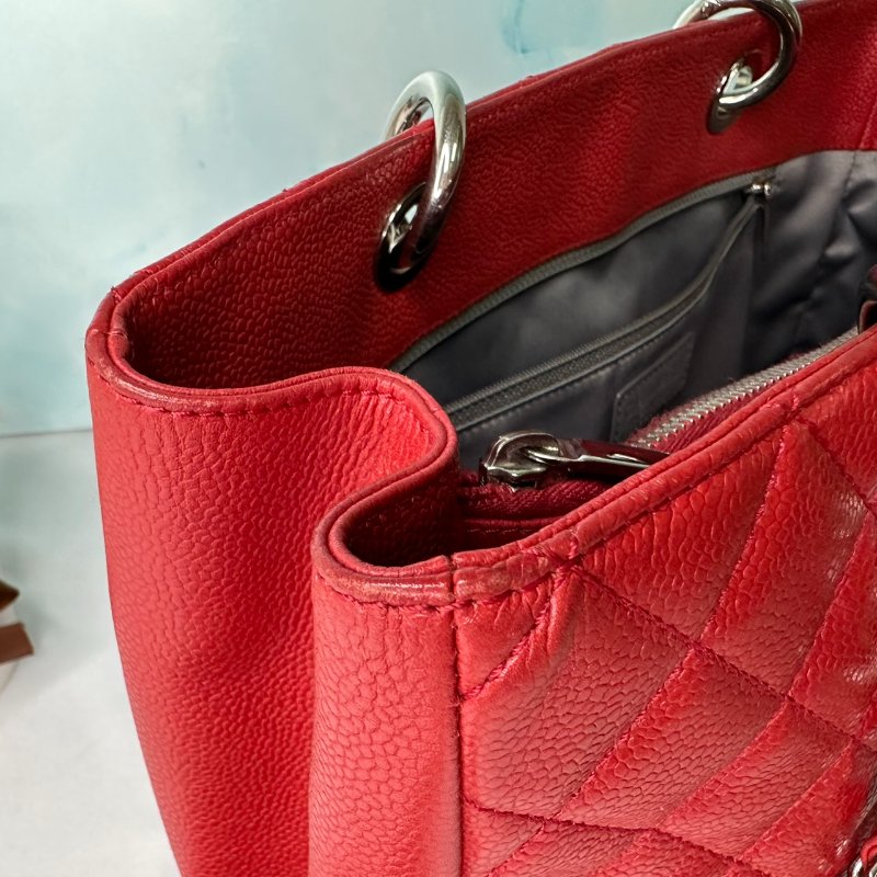 CHANEL GST紅銀荔枝肩背托特包-6