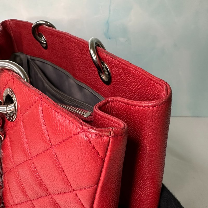 CHANEL GST紅銀荔枝肩背托特包-7