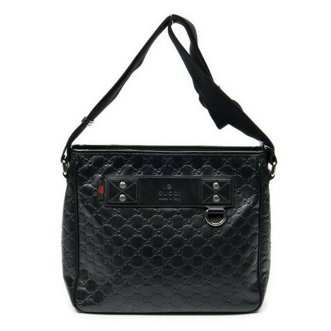 GUCCI 黑色 GUCCISSIMA皮革GG logo壓紋側包 （guccissima 322080）