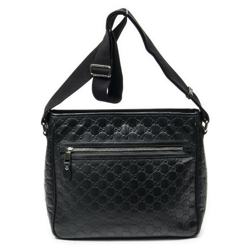 GUCCI 黑色 GUCCISSIMA皮革GG logo壓紋側包 （guccissima 322080）-1