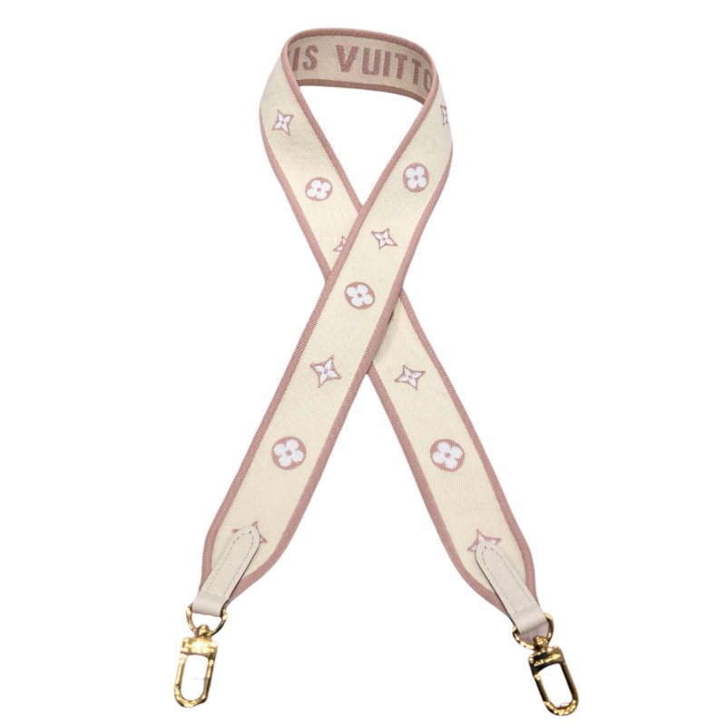 LOUIS VUITTON 路易威登 MONOGRAM BANDOULIÈRE 老花背帶 帆布 白/粉色 金釦-1
