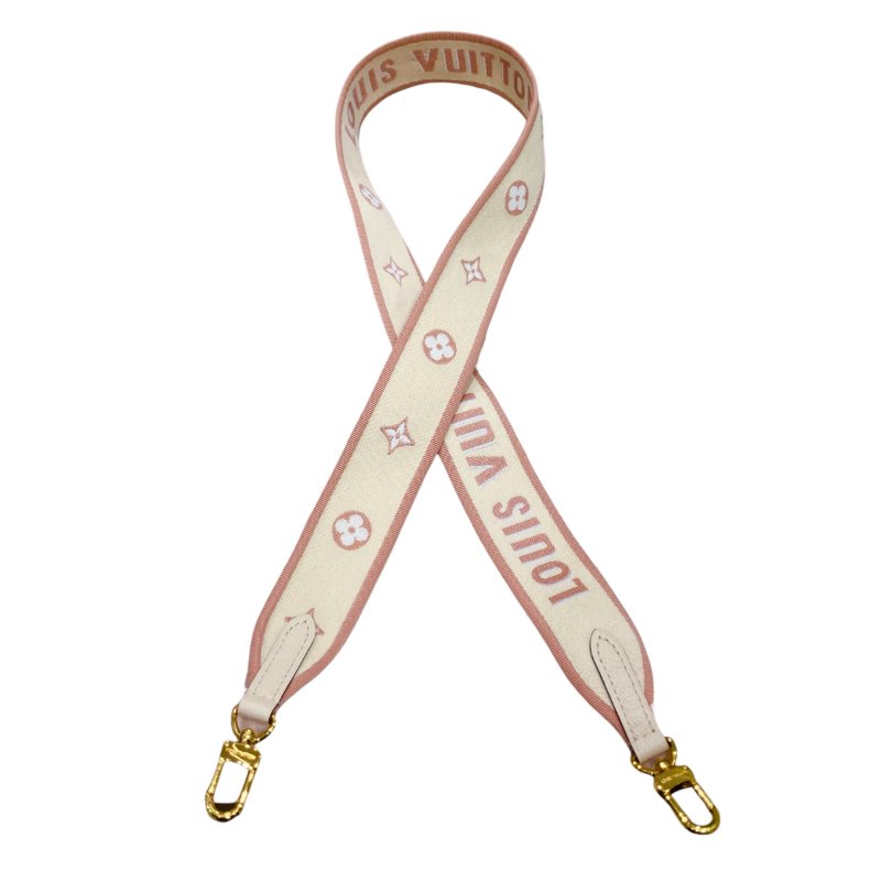 LOUIS VUITTON 路易威登 MONOGRAM BANDOULIÈRE 老花背帶 帆布 白/粉色 金釦-2