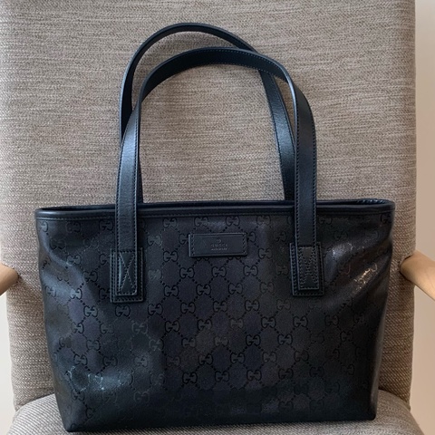Gucci GG Imprime 托特包 亮面Logo壓紋黑色