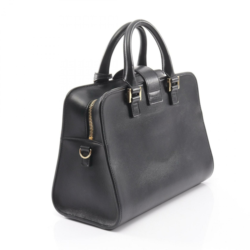 YVES SAINT LAURENT YSL Baby Monogram Cabas 單肩手提包，黑色皮革，二手-1