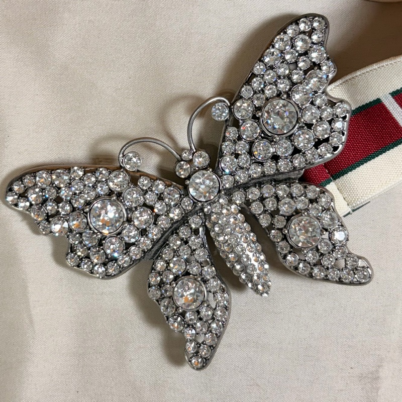 🦋近新閒置 Gucci 古馳 logo蝴蝶滿鑽彈性皮帶 腰帶-3