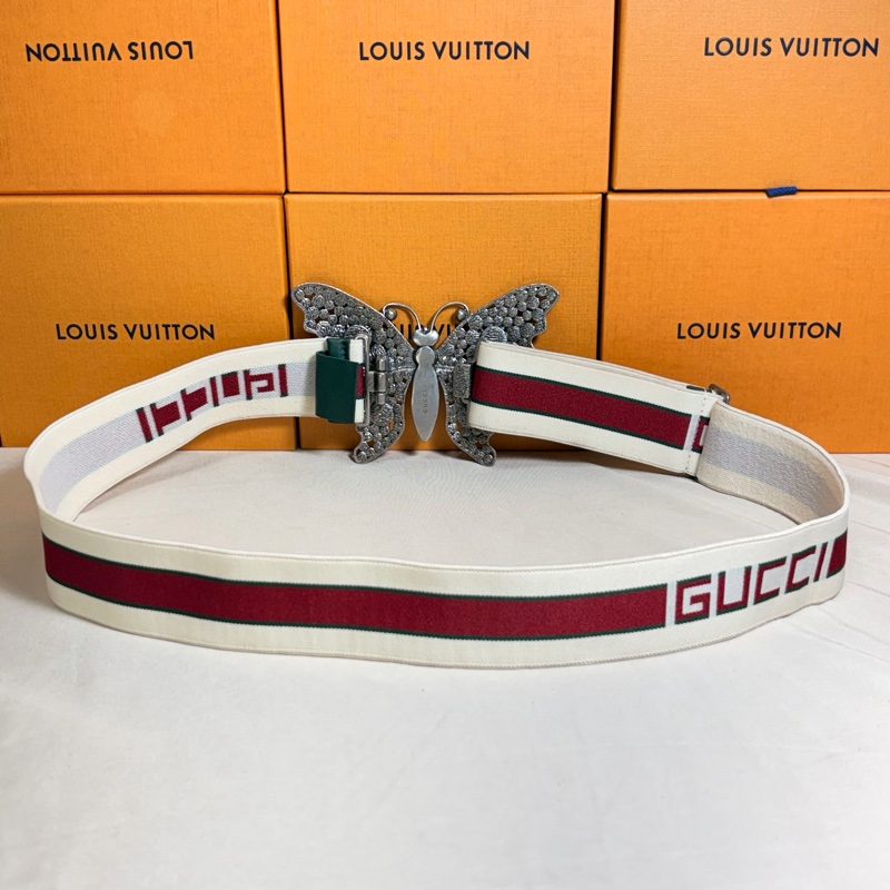 🦋近新閒置 Gucci 古馳 logo蝴蝶滿鑽彈性皮帶 腰帶-5