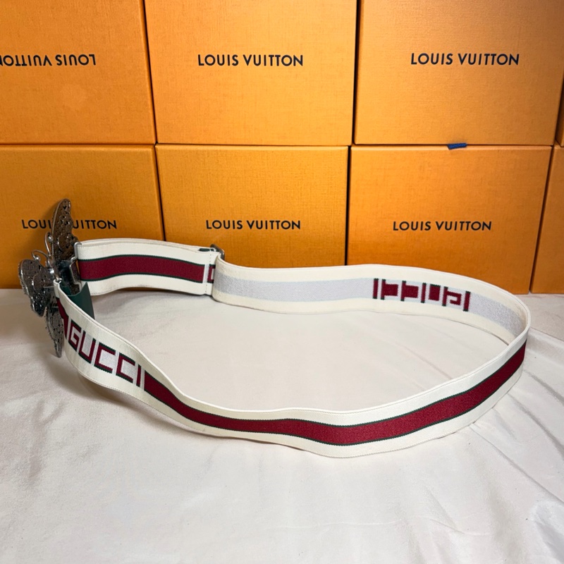 🦋近新閒置 Gucci 古馳 logo蝴蝶滿鑽彈性皮帶 腰帶-6