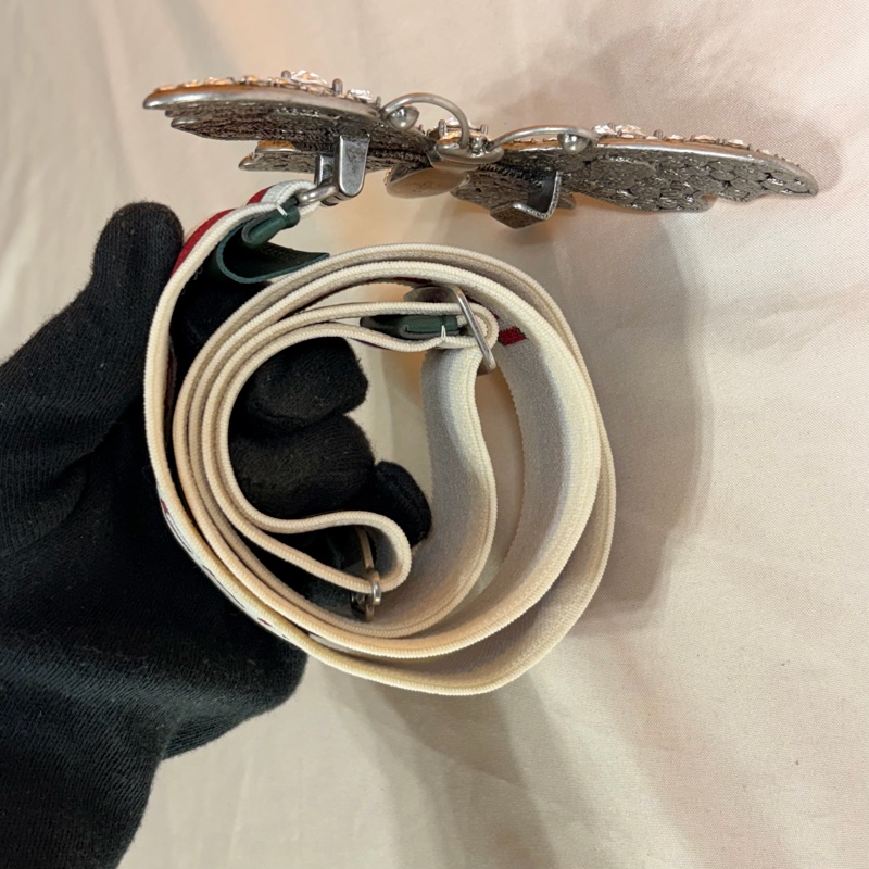 🦋近新閒置 Gucci 古馳 logo蝴蝶滿鑽彈性皮帶 腰帶-7