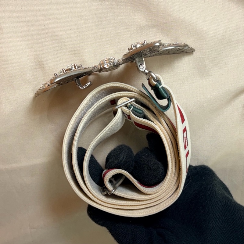 🦋近新閒置 Gucci 古馳 logo蝴蝶滿鑽彈性皮帶 腰帶-8