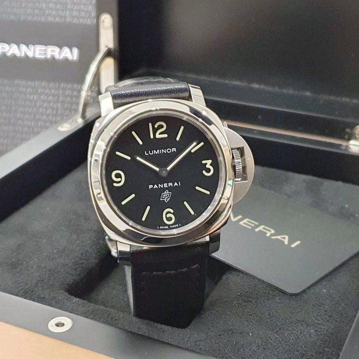 【大眾名錶】PANERAI 沛納海 PAM01000 LUMINOR系列 2019/01 黑色面盤 龍頭護橋 原廠皮革錶帶 原廠扣 B1001-1