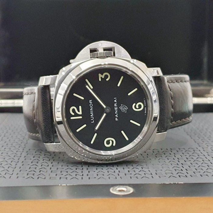 【大眾名錶】PANERAI 沛納海 PAM01000 LUMINOR系列 2019/01 黑色面盤 龍頭護橋 原廠皮革錶帶 原廠扣 B1001-2