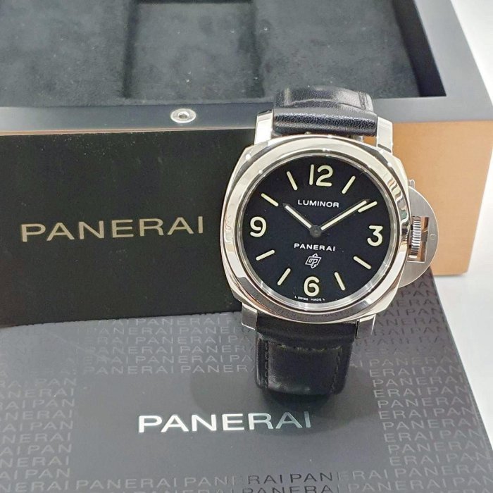 【大眾名錶】PANERAI 沛納海 PAM01000 LUMINOR系列 2019/01 黑色面盤 龍頭護橋 原廠皮革錶帶 原廠扣 B1001-3