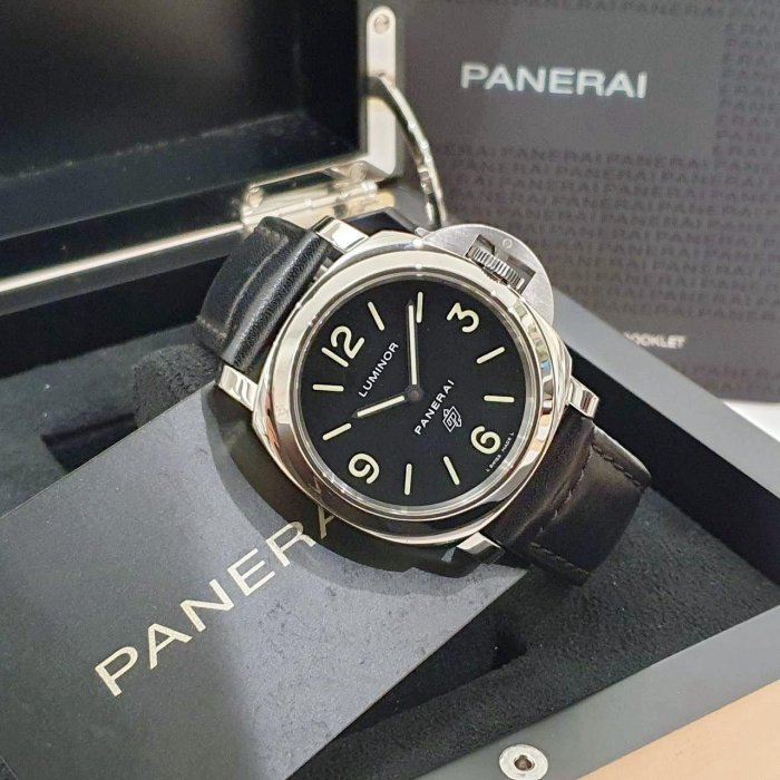 【大眾名錶】PANERAI 沛納海 PAM01000 LUMINOR系列 2019/01 黑色面盤 龍頭護橋 原廠皮革錶帶 原廠扣 B1001-4