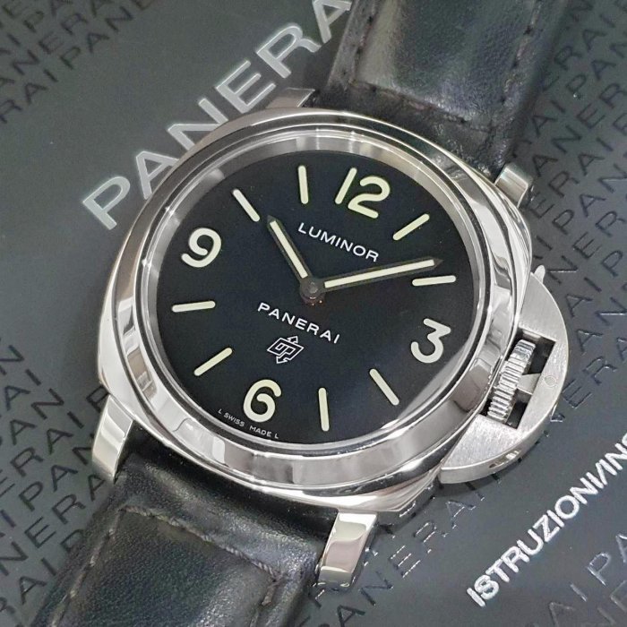 【大眾名錶】PANERAI 沛納海 PAM01000 LUMINOR系列 2019/01 黑色面盤 龍頭護橋 原廠皮革錶帶 原廠扣 B1001-7