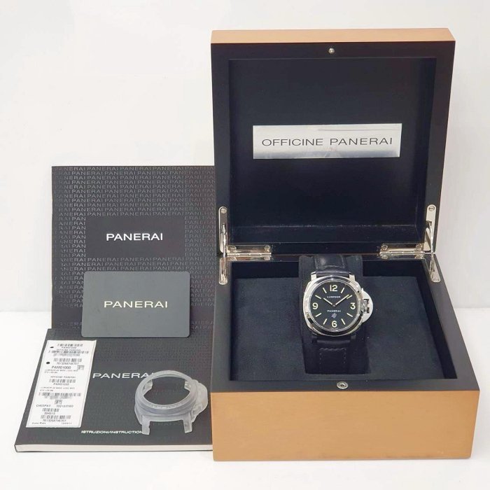 【大眾名錶】PANERAI 沛納海 PAM01000 LUMINOR系列 2019/01 黑色面盤 龍頭護橋 原廠皮革錶帶 原廠扣 B1001-8