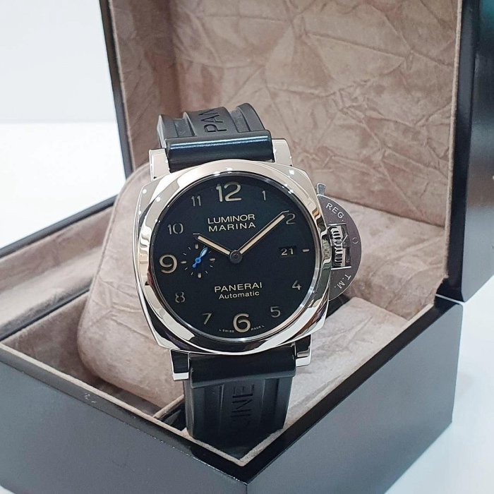【大眾名錶】PANERAI 沛納海 Luminor系列 PAM01359 黑面 菸草三明治面盤 藍色小秒針 原廠膠帶 B1180-3