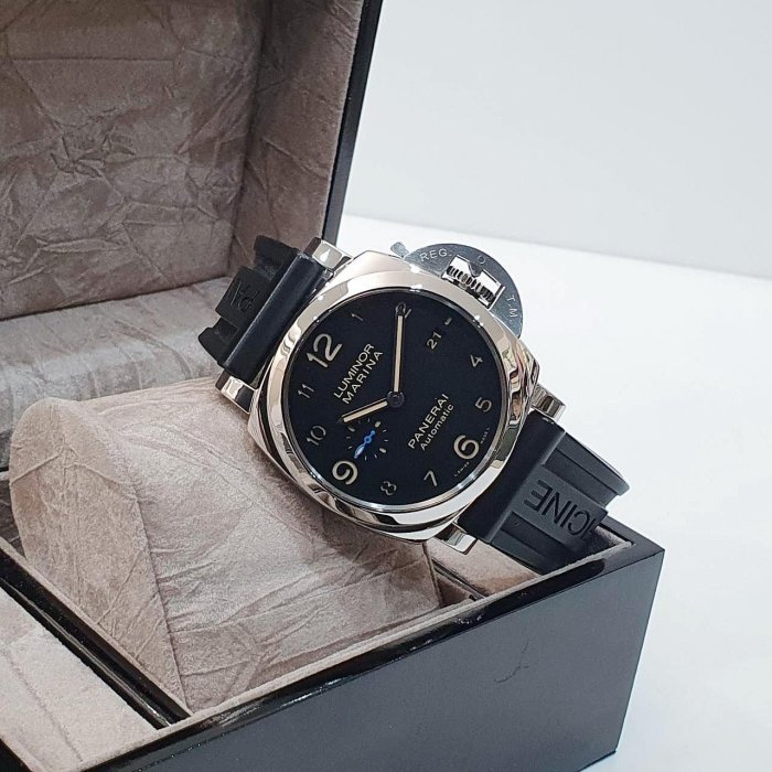 【大眾名錶】PANERAI 沛納海 Luminor系列 PAM01359 黑面 菸草三明治面盤 藍色小秒針 原廠膠帶 B1180-4