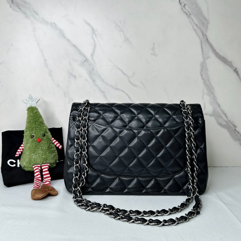 CHANEL CF30黑銀鏈帶包-1