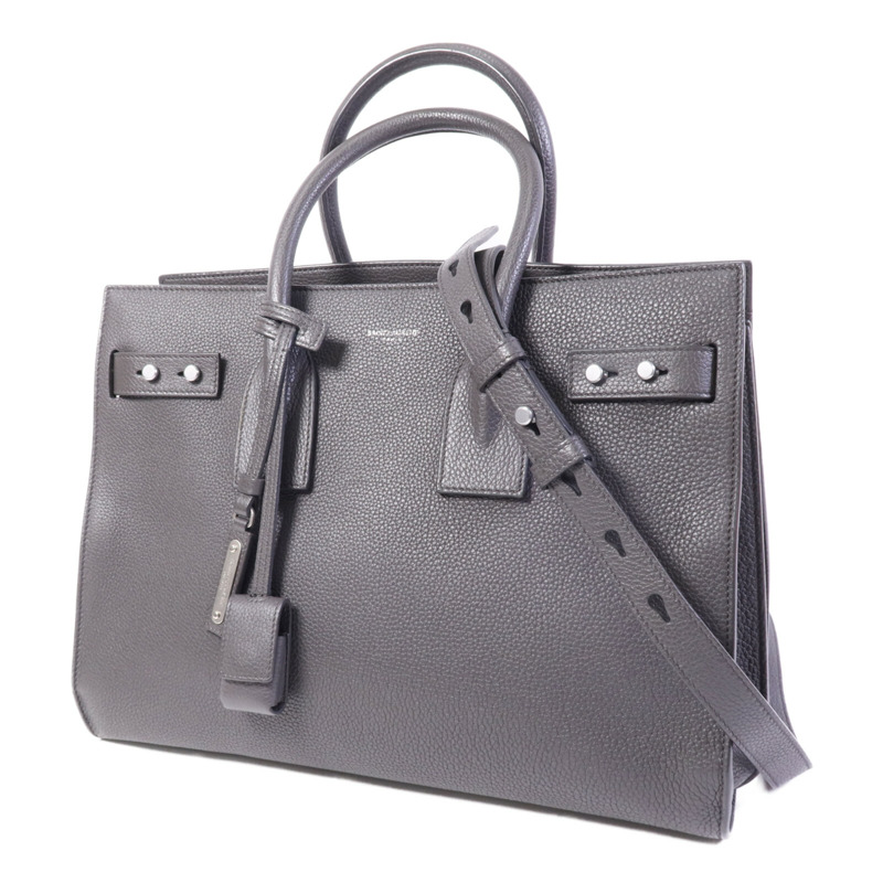 SAINT LAURENT 牛皮皮革Sac De Jour銀扣手挽肩背兩用袋-2