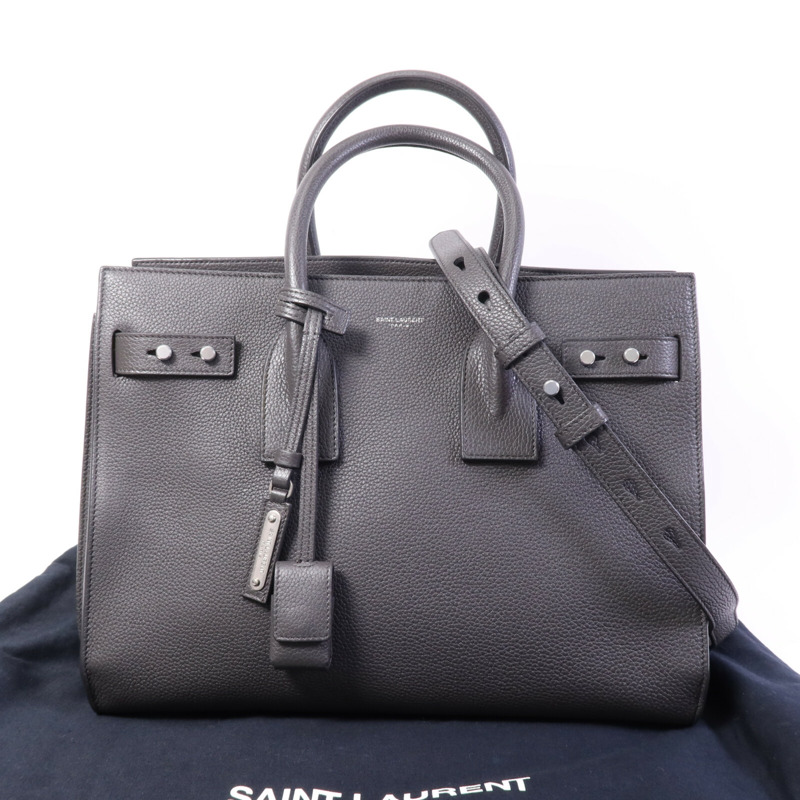 SAINT LAURENT 牛皮皮革Sac De Jour銀扣手挽肩背兩用袋-9
