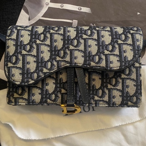 Dior迪奧 藍色老花馬鞍腰包 17底長 19年 有卡有塵袋