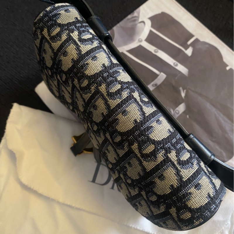 Dior迪奧 藍色老花馬鞍腰包 17底長 19年 有卡有塵袋-1