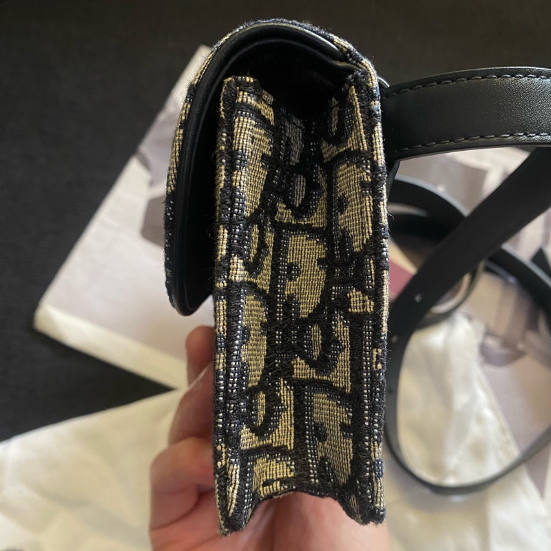 Dior迪奧 藍色老花馬鞍腰包 17底長 19年 有卡有塵袋-3