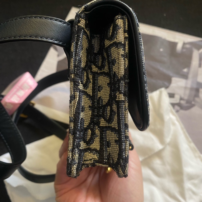 Dior迪奧 藍色老花馬鞍腰包 17底長 19年 有卡有塵袋-4