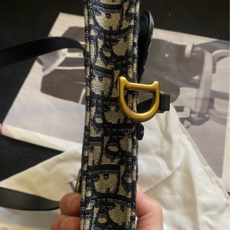 Dior迪奧 藍色老花馬鞍腰包 17底長 19年 有卡有塵袋-5