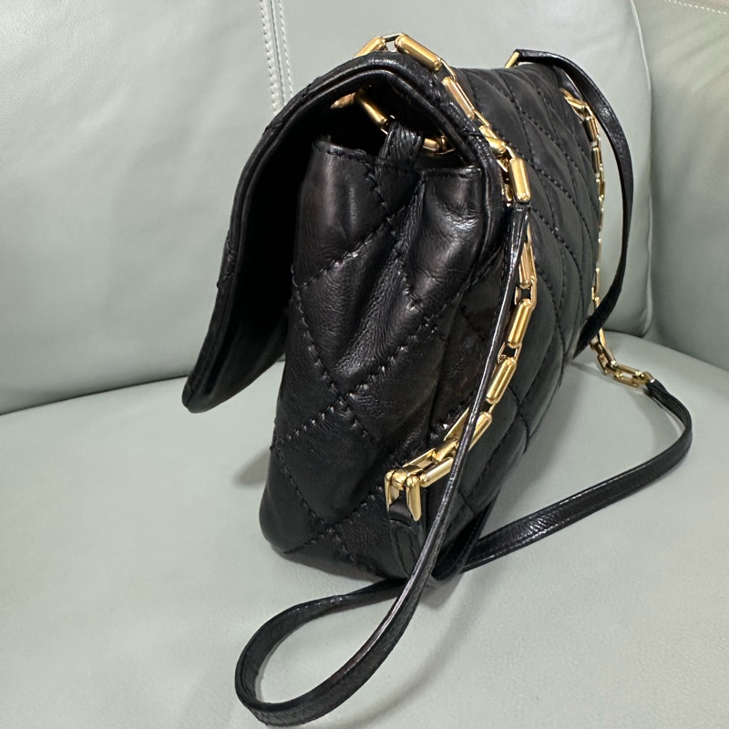 Chanel~香奈兒黑金牛皮雙口袋CF 竹節鏈 復古又時尚,成色不錯-2