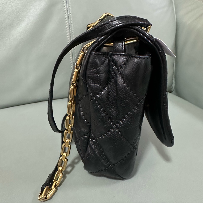 Chanel~香奈兒黑金牛皮雙口袋CF 竹節鏈 復古又時尚,成色不錯-3