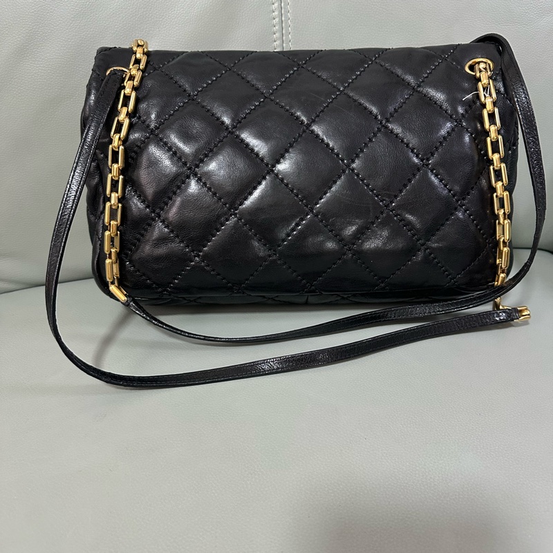 Chanel~香奈兒黑金牛皮雙口袋CF 竹節鏈 復古又時尚,成色不錯-4