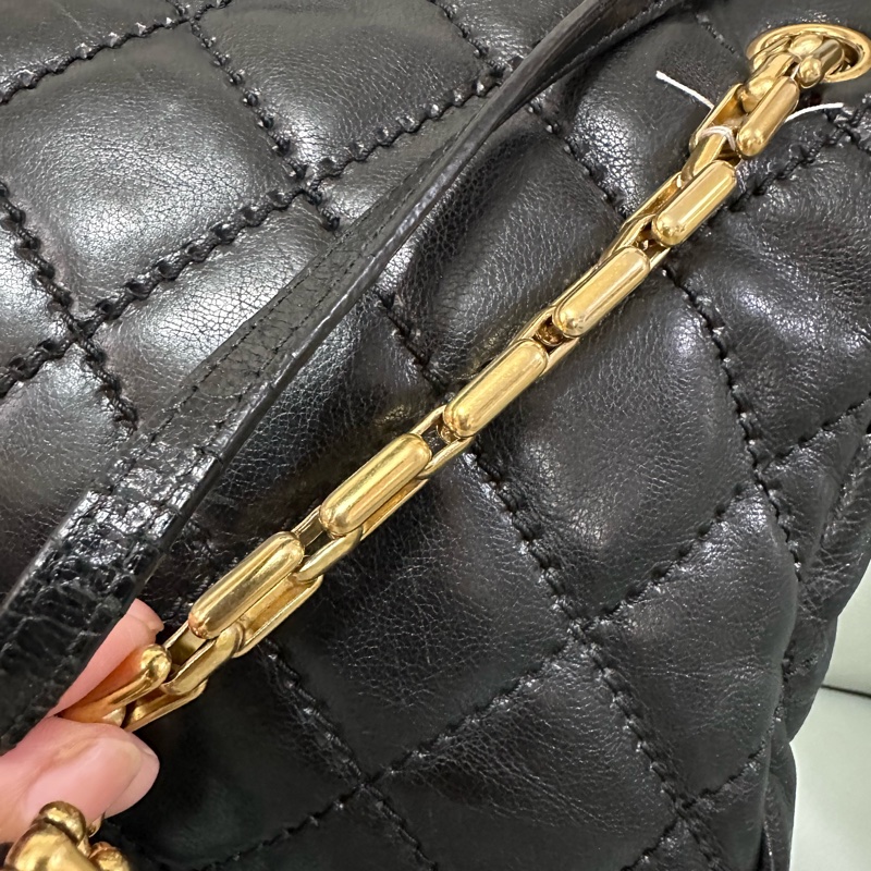 Chanel~香奈兒黑金牛皮雙口袋CF 竹節鏈 復古又時尚,成色不錯-5