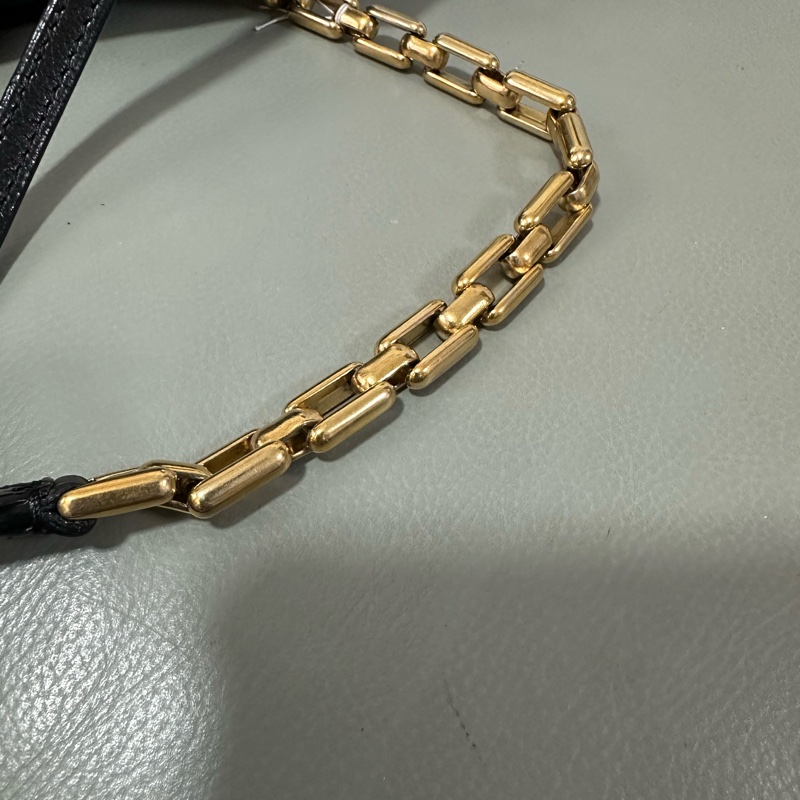 Chanel~香奈兒黑金牛皮雙口袋CF 竹節鏈 復古又時尚,成色不錯-6