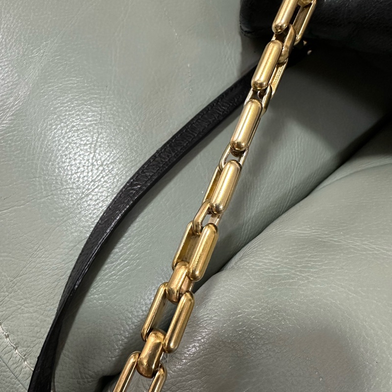 Chanel~香奈兒黑金牛皮雙口袋CF 竹節鏈 復古又時尚,成色不錯-7
